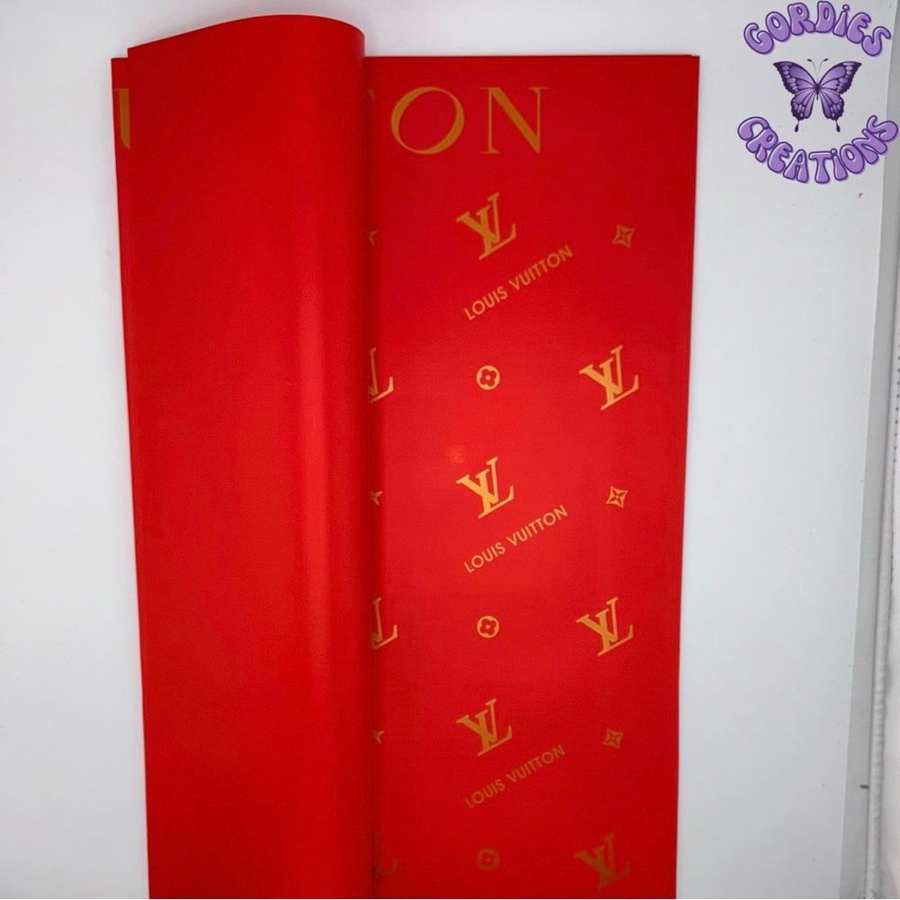 Red W/ Gold LV Floral Bouquet Wrapping Paper